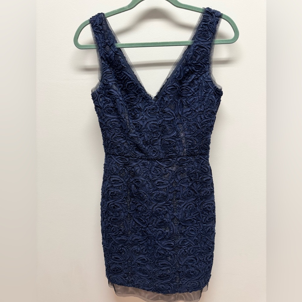 BCBGMaxAzria Blue V-Neck Sleeveless Mini Dress